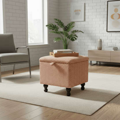 Kingham Herringbone Fabric Terracotta Small Storage Ottoman – Multi - Purpose Coffee Table &amp; Footstool - ISTOOLS