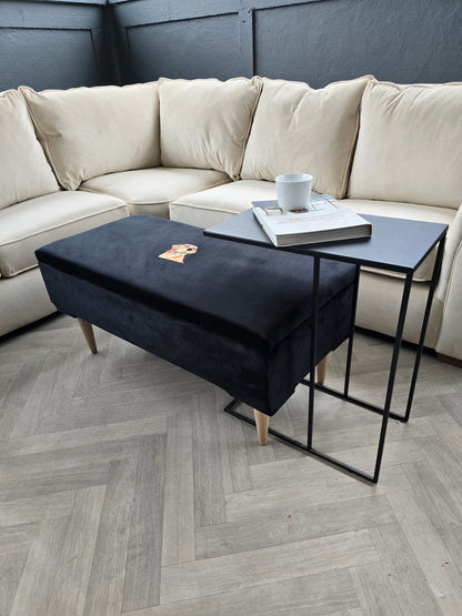 Labrador embroidered black velvet soft luxurious storage coffee table - ISTOOLS