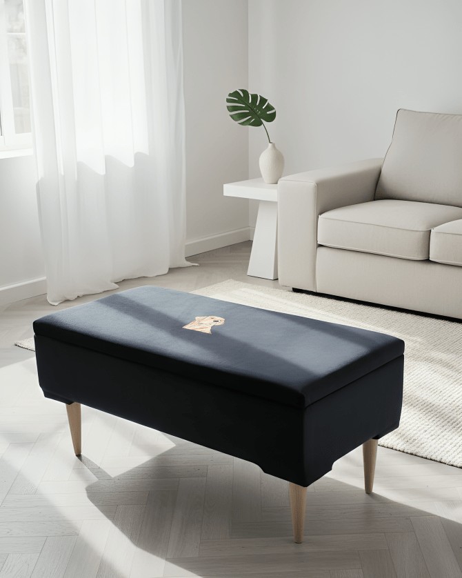 Labrador embroidered black velvet soft luxurious storage coffee table - ISTOOLS