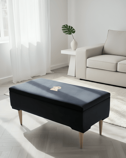 Labrador embroidered black velvet soft luxurious storage coffee table - ISTOOLS