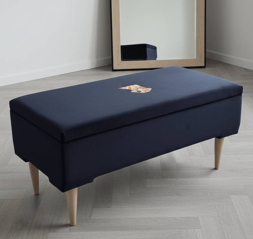 Labrador embroidered black velvet soft luxurious storage coffee table - ISTOOLS