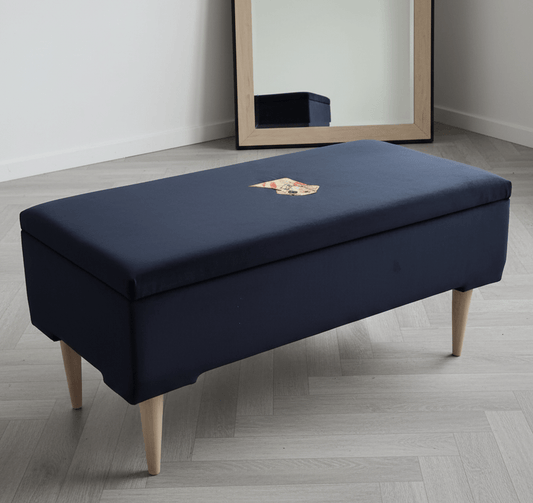 Labrador embroidered black velvet soft luxurious storage coffee table - ISTOOLS