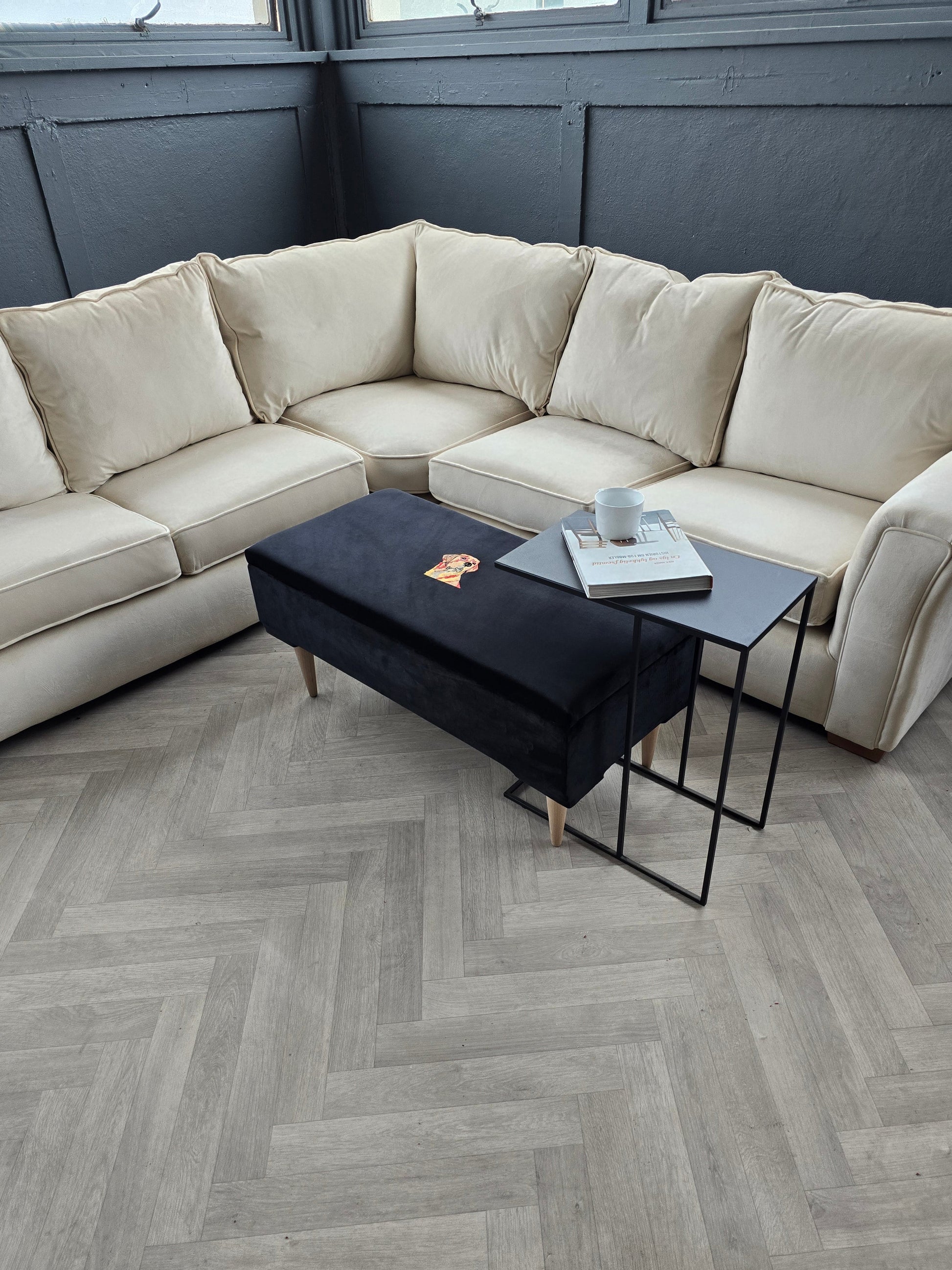 Labrador embroidered black velvet soft luxurious storage coffee table - ISTOOLS