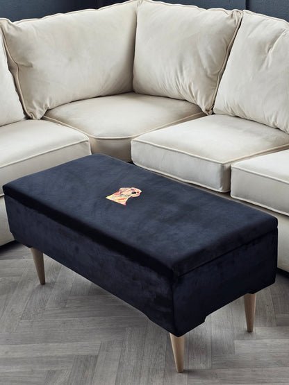 Labrador embroidered black velvet soft luxurious storage coffee table - ISTOOLS