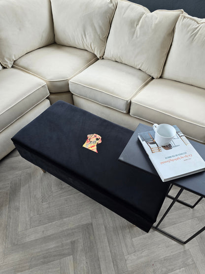 Labrador embroidered black velvet soft luxurious storage coffee table - ISTOOLS
