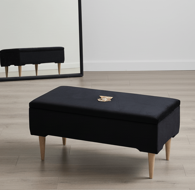 Labrador embroidered black velvet soft luxurious storage coffee table - ISTOOLS