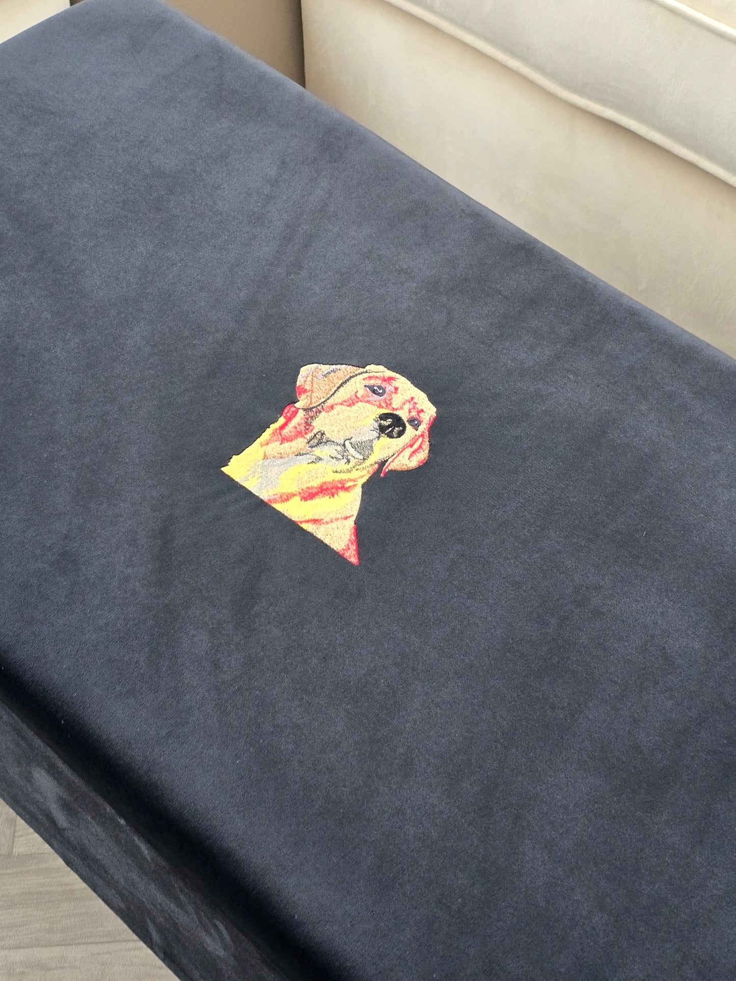 Labrador embroidered black velvet soft luxurious storage coffee table - ISTOOLS