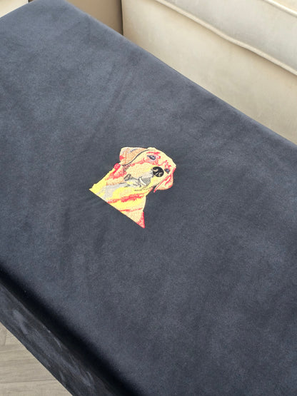 Labrador embroidered black velvet soft luxurious storage coffee table - ISTOOLS