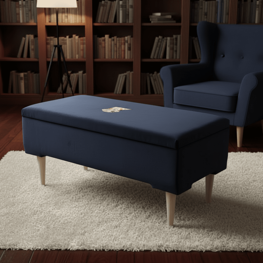 Black embroidered velvet storage coffee table ottoman for living room - ISTOOLS