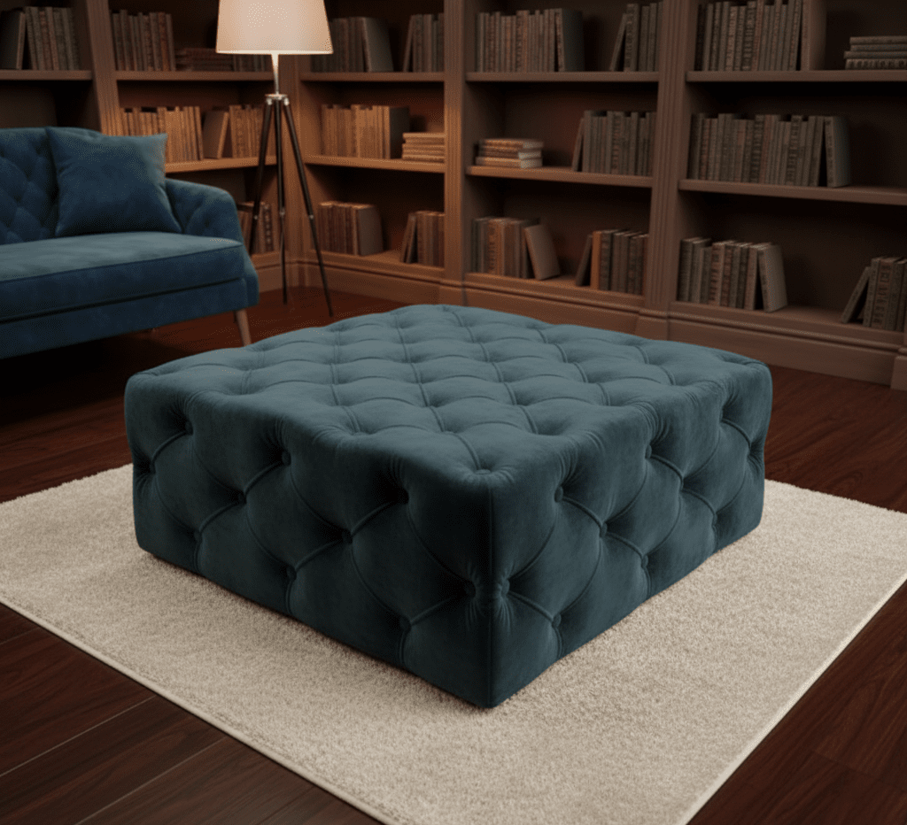 Black velvet Chesterfield ottoman coffee table for living room - ISTOOLS