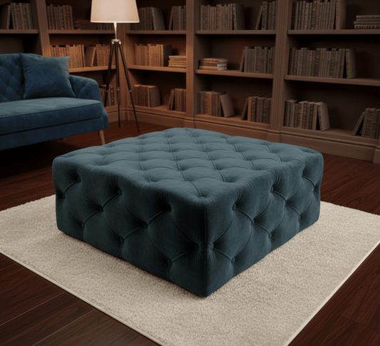 Black velvet Chesterfield ottoman coffee table for living room - ISTOOLS