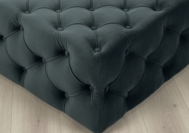 Large Black Square Coffee Table | Black Velvet Chesterfield Pouffe & Coffee Table - ISTOOLS