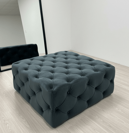 Large Black Square Coffee Table | Black Velvet Chesterfield Pouffe & Coffee Table - ISTOOLS