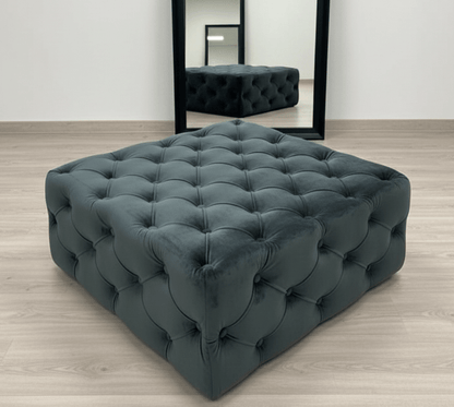 Large Black Square Coffee Table | Black Velvet Chesterfield Pouffe & Coffee Table - ISTOOLS