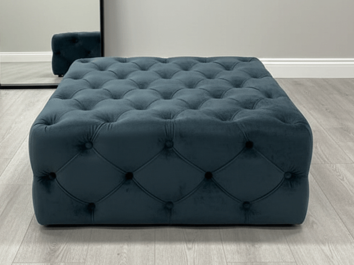 Large Black Square Coffee Table | Black Velvet Chesterfield Pouffe & Coffee Table - ISTOOLS