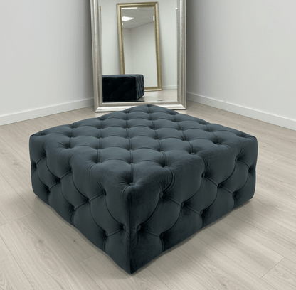 Large Black Square Coffee Table | Black Velvet Chesterfield Pouffe & Coffee Table - ISTOOLS