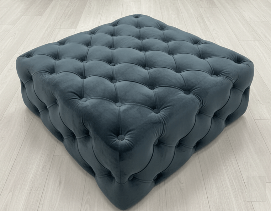 Large Black Square Coffee Table | Black Velvet Chesterfield Pouffe & Coffee Table - ISTOOLS