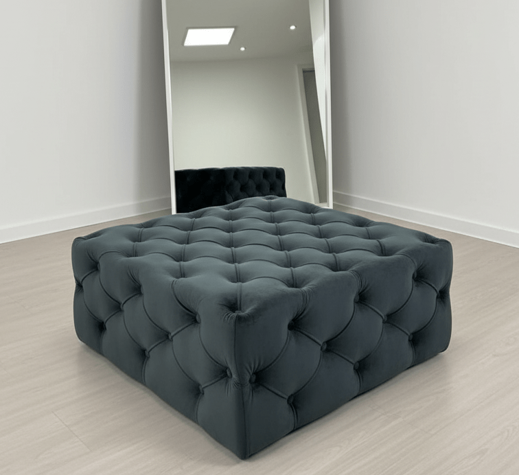 Large Black Square Coffee Table | Black Velvet Chesterfield Pouffe & Coffee Table - ISTOOLS