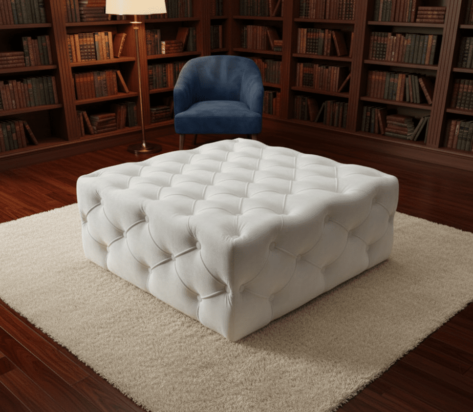 Large cream velvet square ottoman coffee table for living room - ISTOOLS