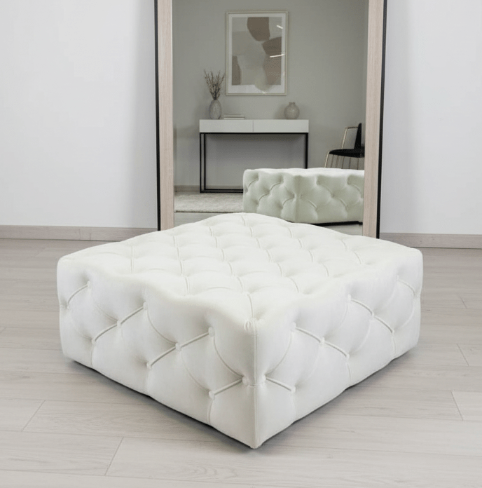 Large Creamy White Square Ottoman Coffee Table | Coffee Table - ISTOOLS
