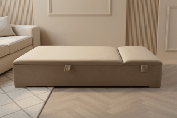 Luxury upholstered Chesterfield footstool in champagne velvet - ISTOOLS