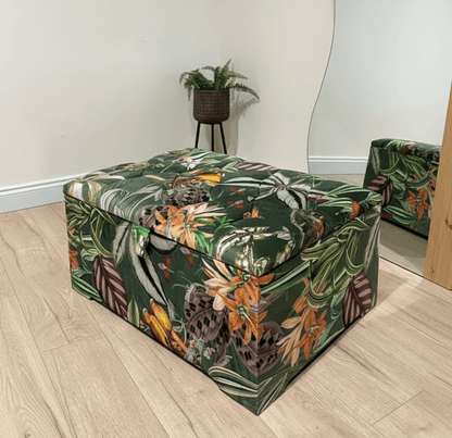 Large Green Floral Large Square Ottoman Storage | Patterned velvet Coffee Table - ISTOOLS