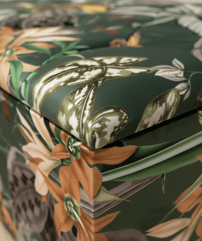 Large Green Floral Large Square Ottoman Storage | Patterned velvet Coffee Table - ISTOOLS