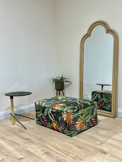 Large Green Floral Large Square Ottoman Storage | Patterned velvet Coffee Table - ISTOOLS