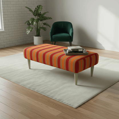 Large Rectangular Coffee Table Seat – Multi - Toned Fabric Bench for Living Room - ISTOOLS