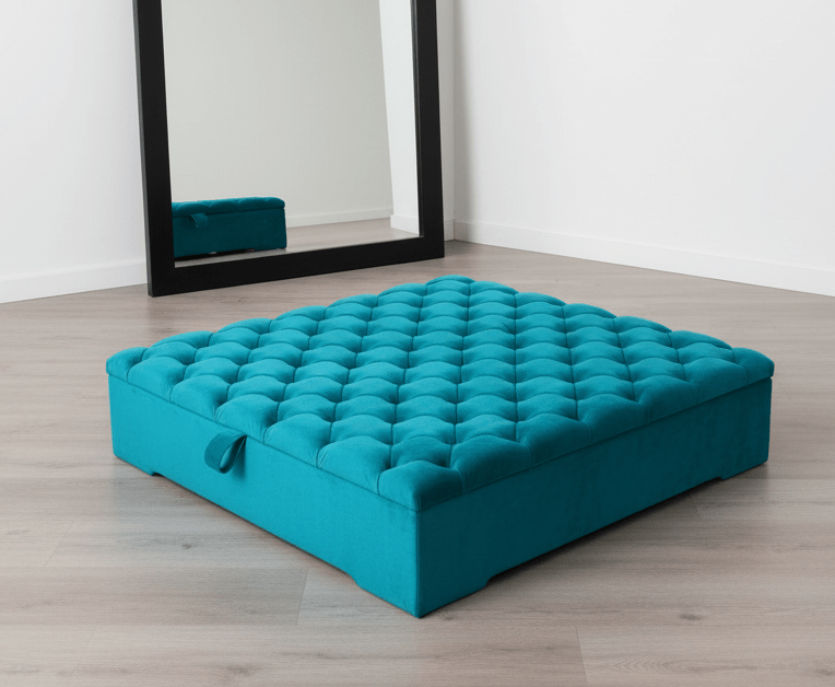 Large teal chesterfield storage coffee table - ISTOOLS