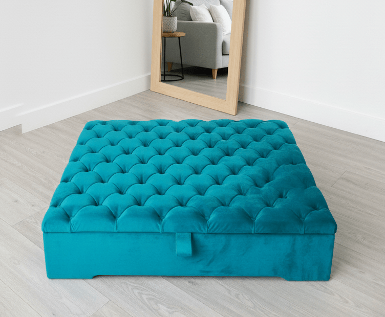 Large teal chesterfield storage coffee table - ISTOOLS