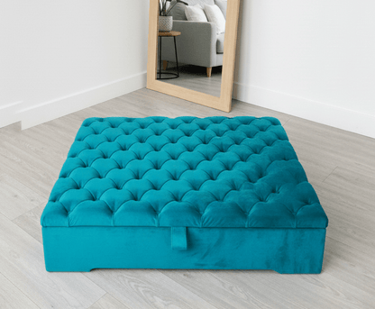 Large teal chesterfield storage coffee table - ISTOOLS