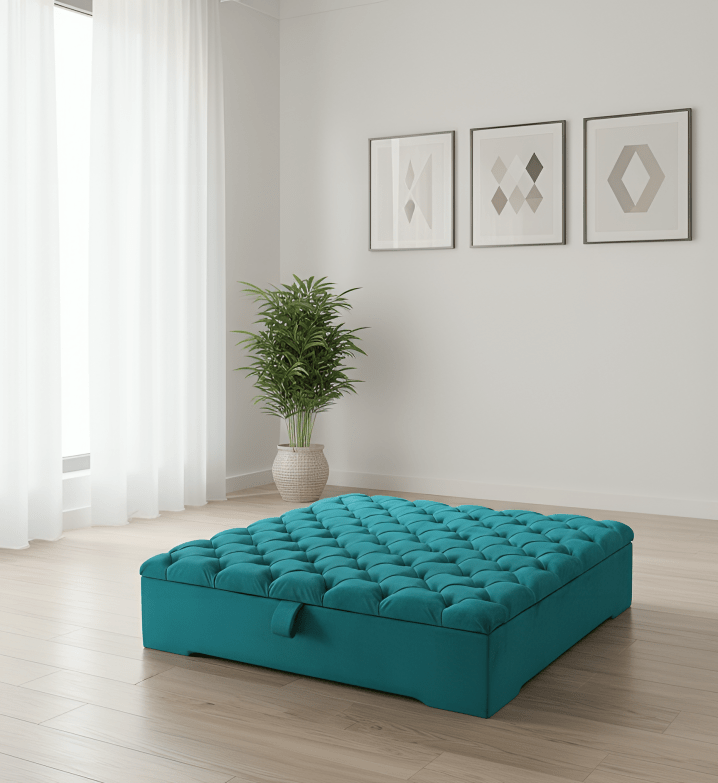Large teal chesterfield storage coffee table - ISTOOLS