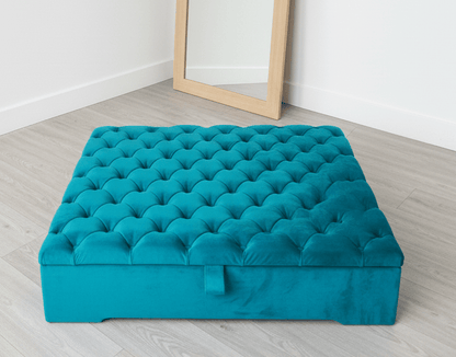 Large teal chesterfield storage coffee table - ISTOOLS