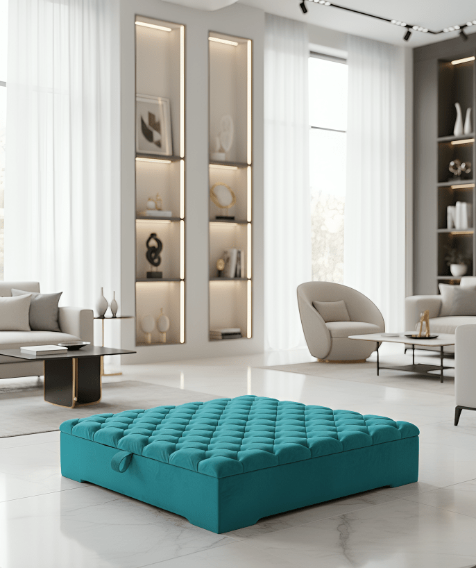 Large teal chesterfield storage coffee table - ISTOOLS