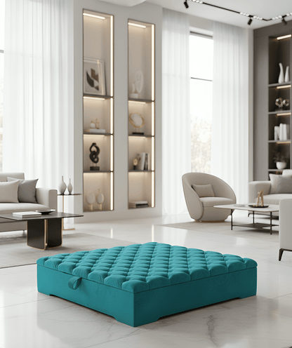 Large teal chesterfield storage coffee table - ISTOOLS