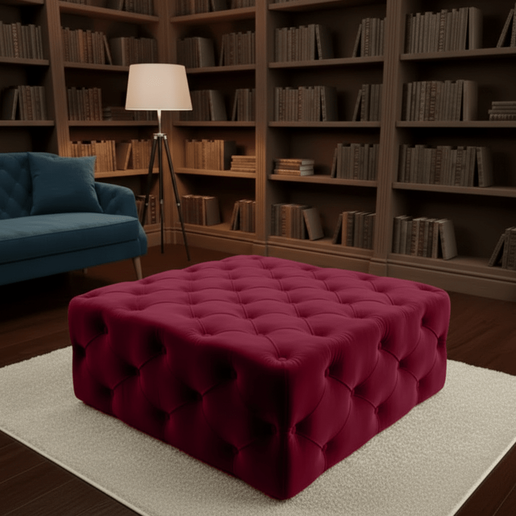 Large Velvet Square Ottoman Coffee Table with Storage – Multiple Colour Options - ISTOOLS