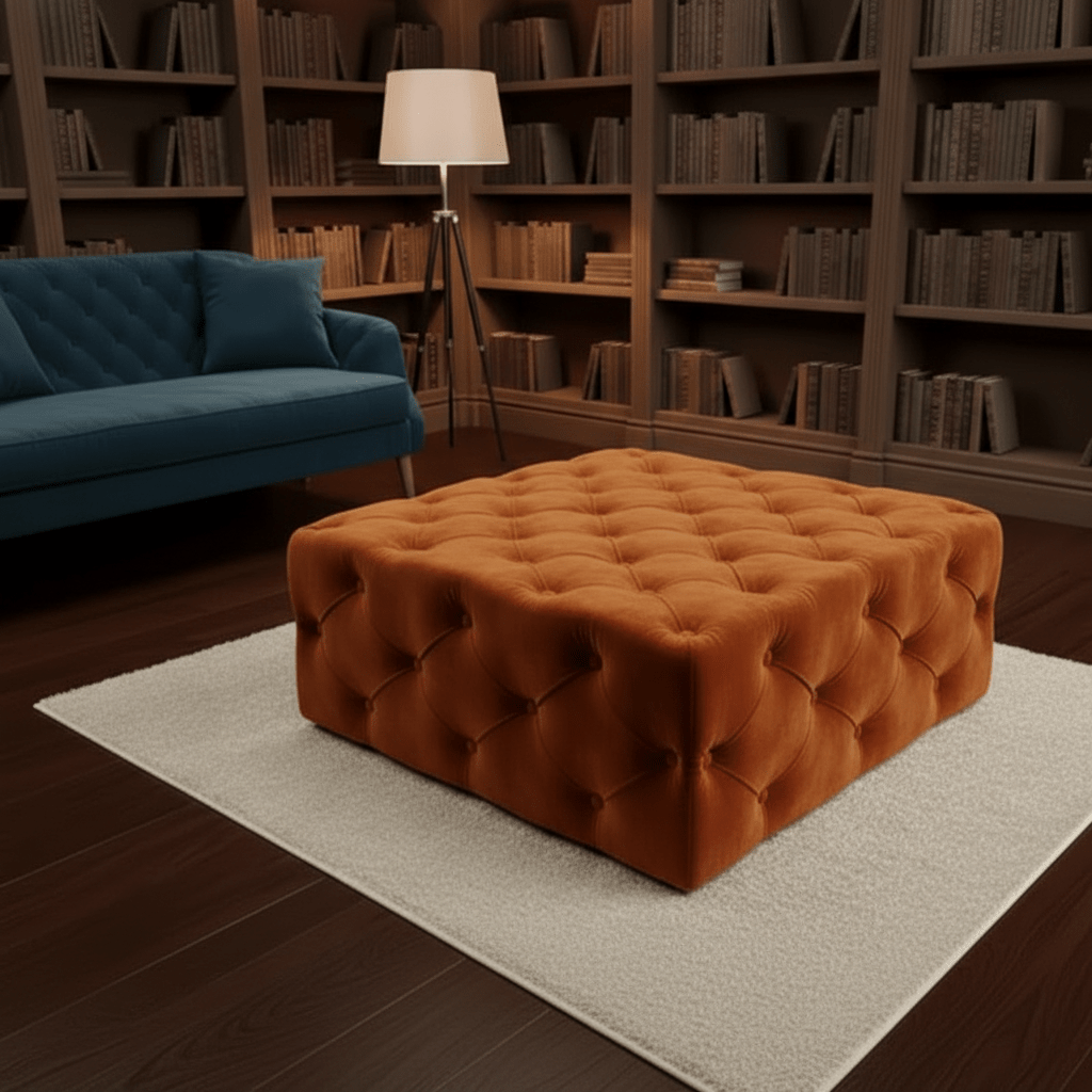 Large Velvet Square Ottoman Coffee Table with Storage – Multiple Colour Options - ISTOOLS