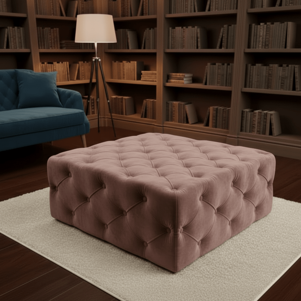 Large Velvet Square Ottoman Coffee Table with Storage – Multiple Colour Options - ISTOOLS