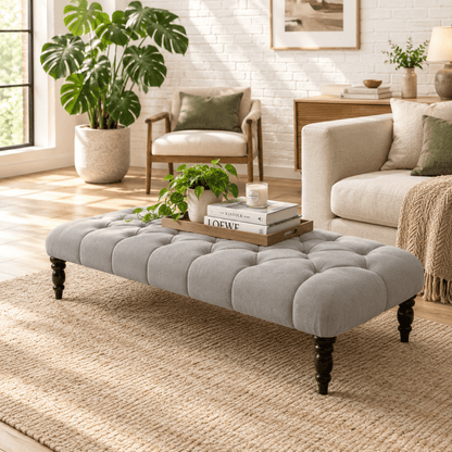 Light Grey Chesterfield Footstool Coffee Table – Upholstered Ottoman UK - ISTOOLS