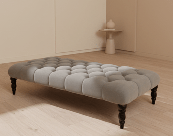 Light grey Coffee table upholstered chesterfield footstool - ISTOOLS