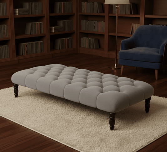 Light Grey Chesterfield Footstool Coffee Table Front View UK - ISTOOLS
