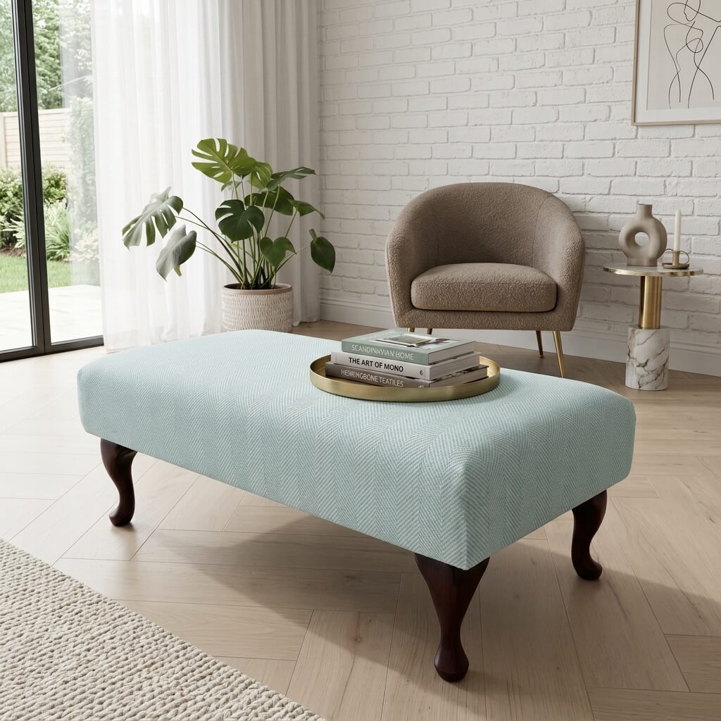 LUXURY BESPOKE FOOTSTOOL OTTOMAN CUSTOM MADE TO MEASURE LOUNGE SEAT PREMIUM UPHOLSTERED NON STORAGE BENCH PLAIN FABRIC POUFFE - ISTOOLS