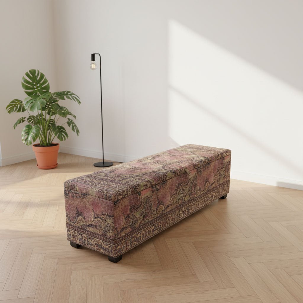 Luxury Blanket Box Hand - Upholstered Abstract Style Storage Bench - ISTOOLS