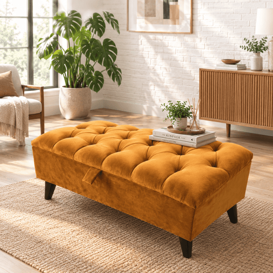 Luxury Burnt Orange Velvet Pouffe Footstool – Stylish Non‑Storage Ottoman Bench - ISTOOLS