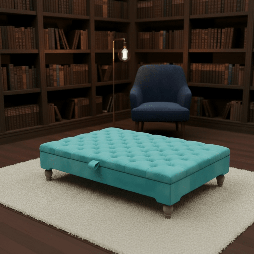 Luxury Chesterfield Square Coffee Table UK – Velvet Button Tufted Storage Ottoman - ISTOOLS