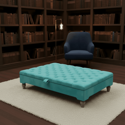 Luxury Chesterfield Square Coffee Table UK – Velvet Button Tufted Storage Ottoman - ISTOOLS