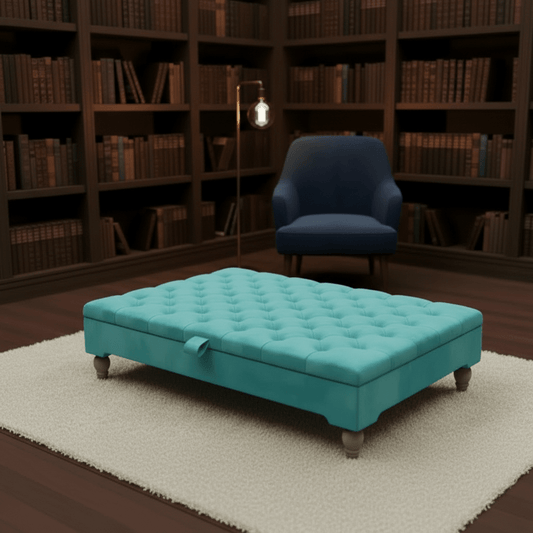 Luxury Chesterfield Square Coffee Table UK – Velvet Button Tufted Storage Ottoman - ISTOOLS