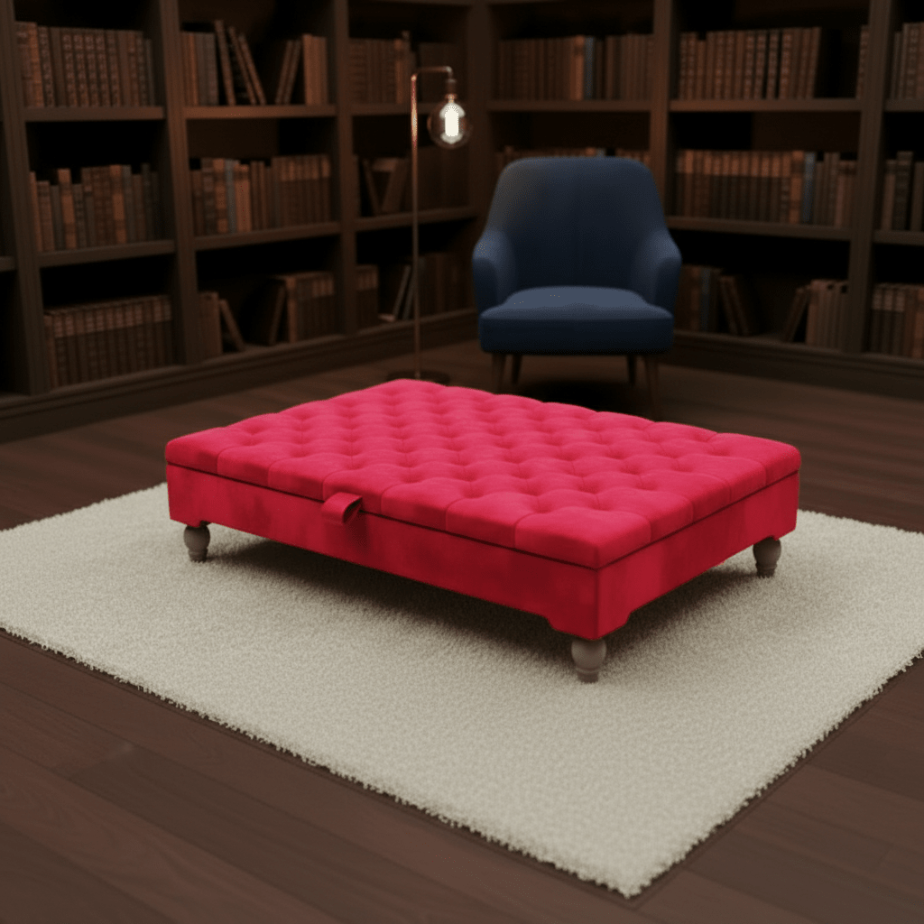 Luxury Chesterfield Square Coffee Table UK – Velvet Button Tufted Storage Ottoman - ISTOOLS