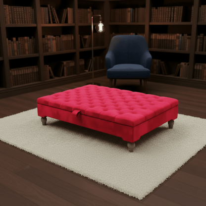 Luxury Chesterfield Square Coffee Table UK – Velvet Button Tufted Storage Ottoman - ISTOOLS